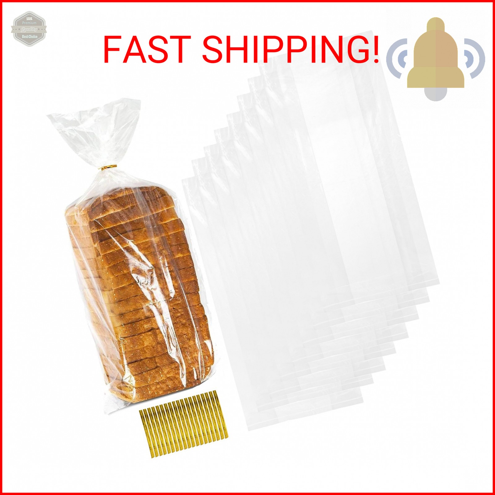 Nicunom 300 Pack Clear Bread Bags with Ties,18x4x8 Inches Plastic Bread Bag Bulk