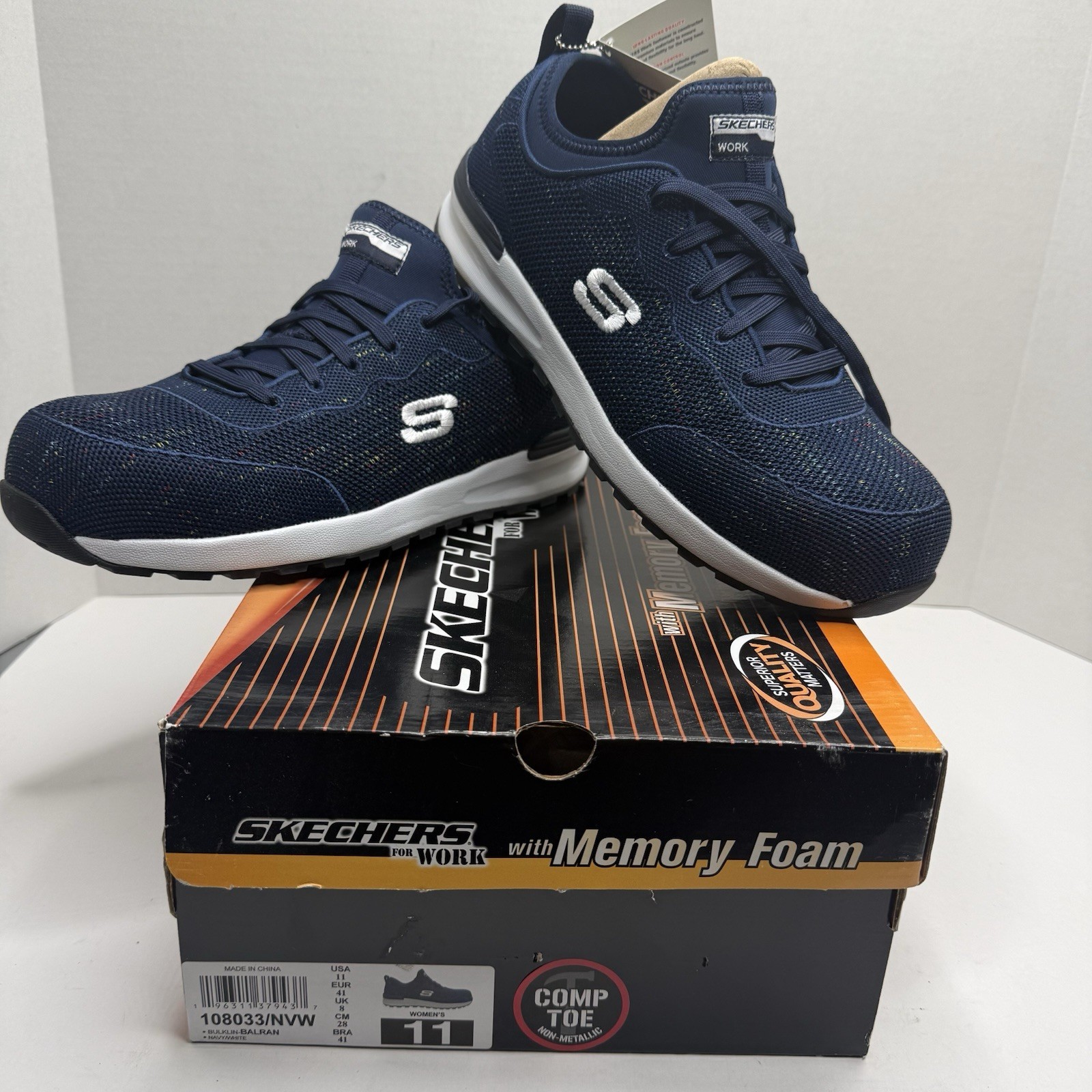 Skechers Work Bulklin Balran Comp Toe Shoes Women’s 6.5 Navy 108033/NVW New