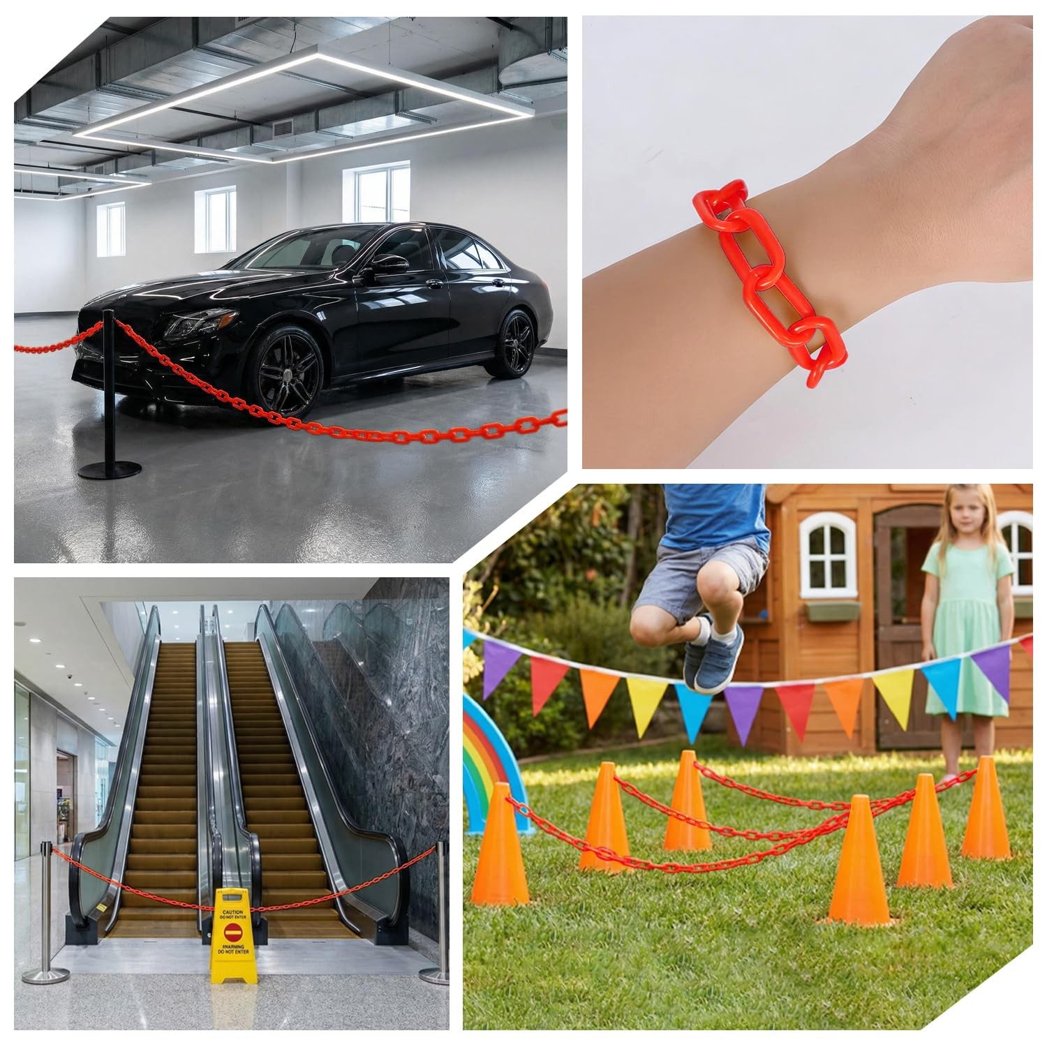 240FT Plastic Safety Chain 1.5in Links 6mm Thick included 50 Hooks Crowd Control