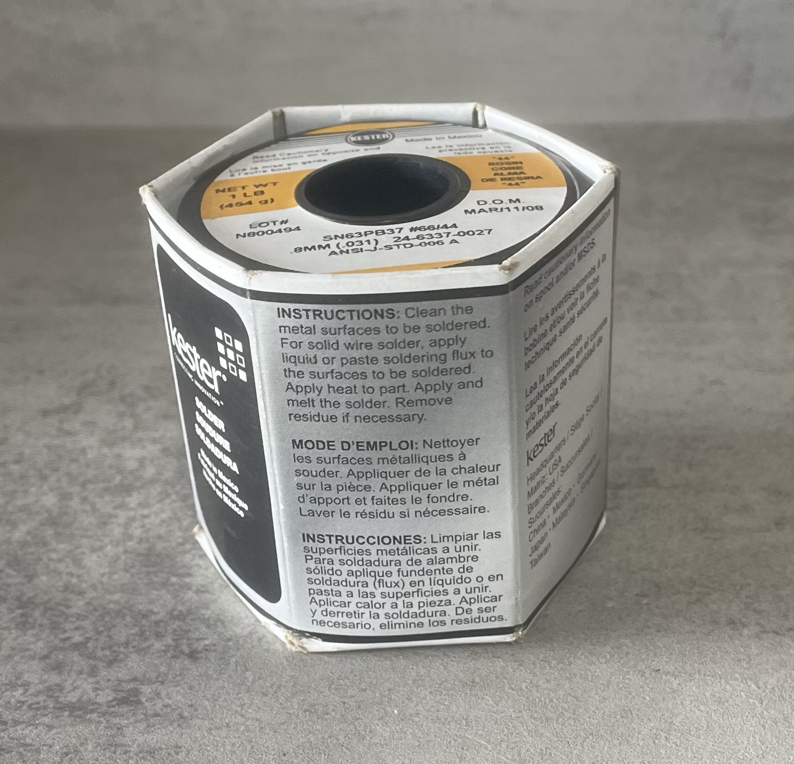 Kester 44 Rosin Core Solder Wire 63/37 SN63PB37 .031 1lb Spool 24-6337-0027