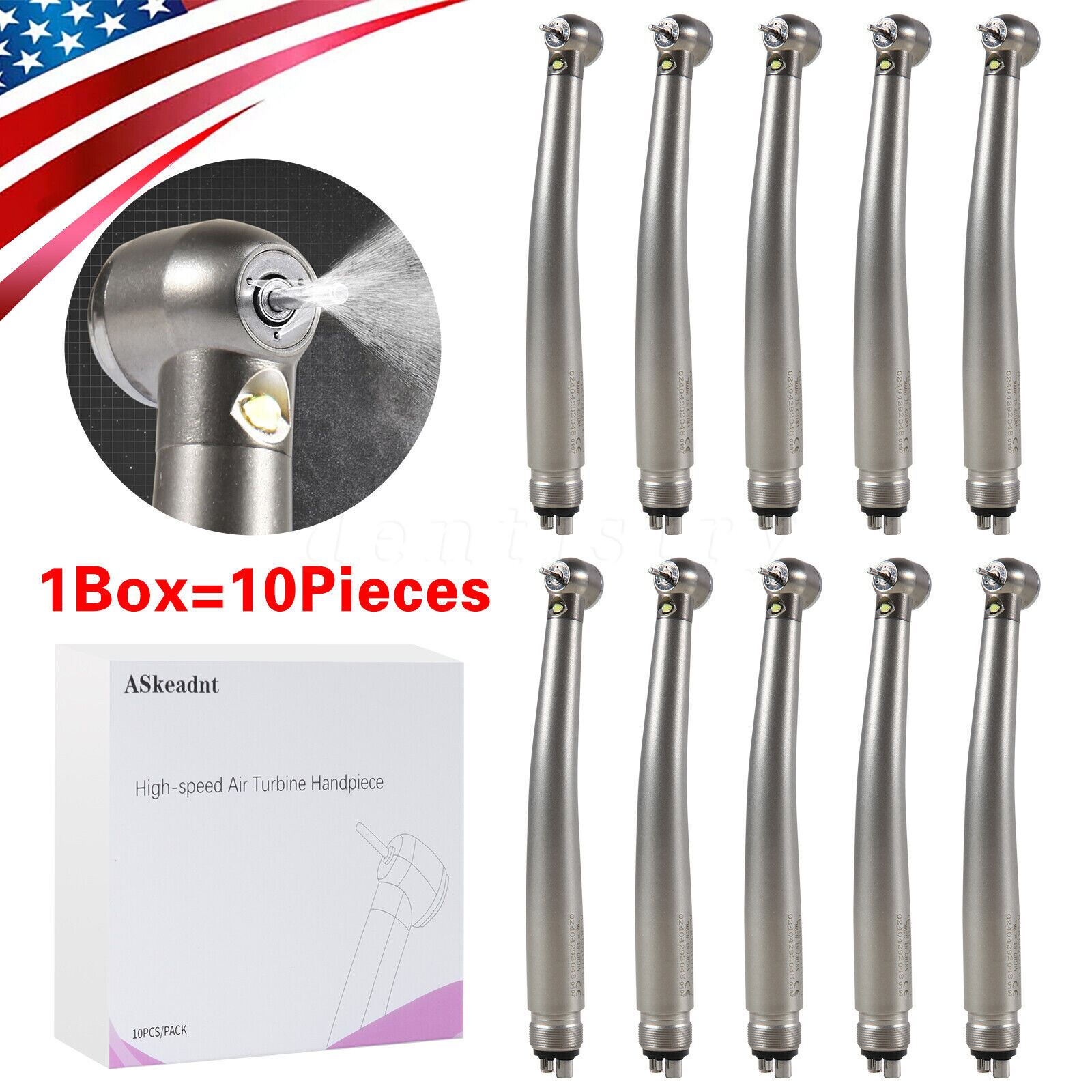 1-10pcs ASKEADNT Dental E-Generator High Speed LED Handpiece 3 Way4 Hole Turbine