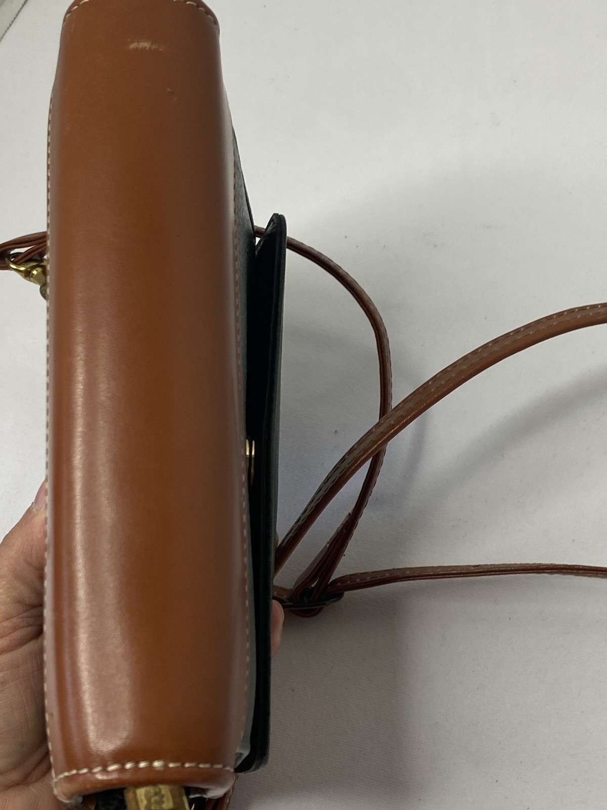 VINTAGE FRANKLIN QUEST ZIP PLANNER LEATHER GREEN/BROWN W/ADJ STRAP 6-1″ RINGS