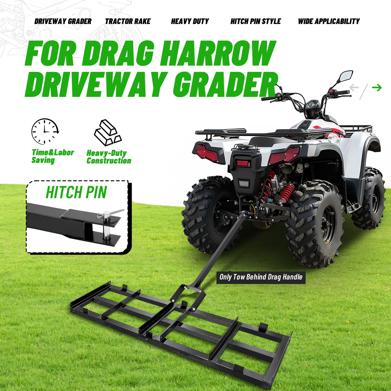Black Tow Behind Drag Handle Attachment For Drag Harrow Driveway Grader