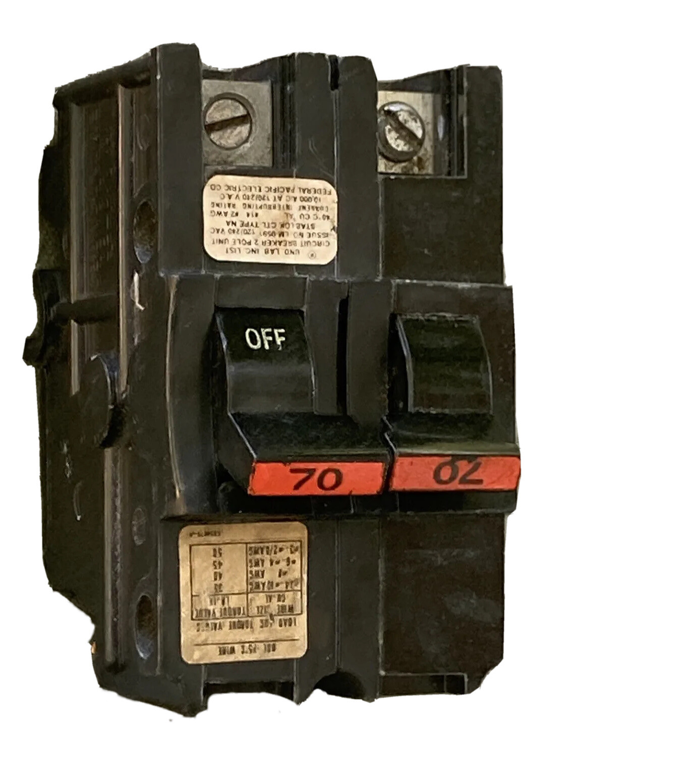 FPE NA270 – Federal Pacific. 240V Stab-Lok Circuit Breaker 70 AMP 2 POLE NICE!