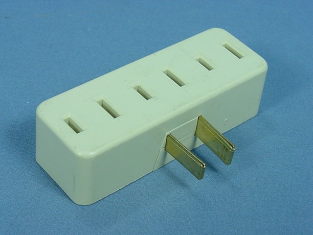 Leviton Ivory Plug-In Triple Tap Outlet Adapter NEMA 1-15R 15A 125V Bulk 65-I