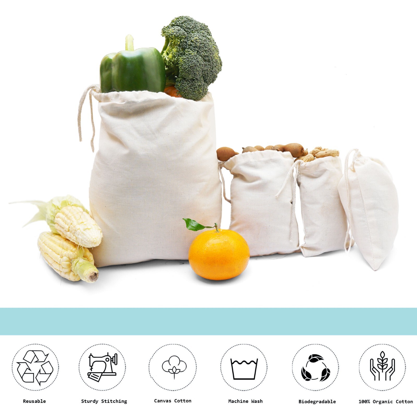 Biglotbags – 8 x 10 Inches Premium 100% Cotton Single Drawstring Muslin Bags