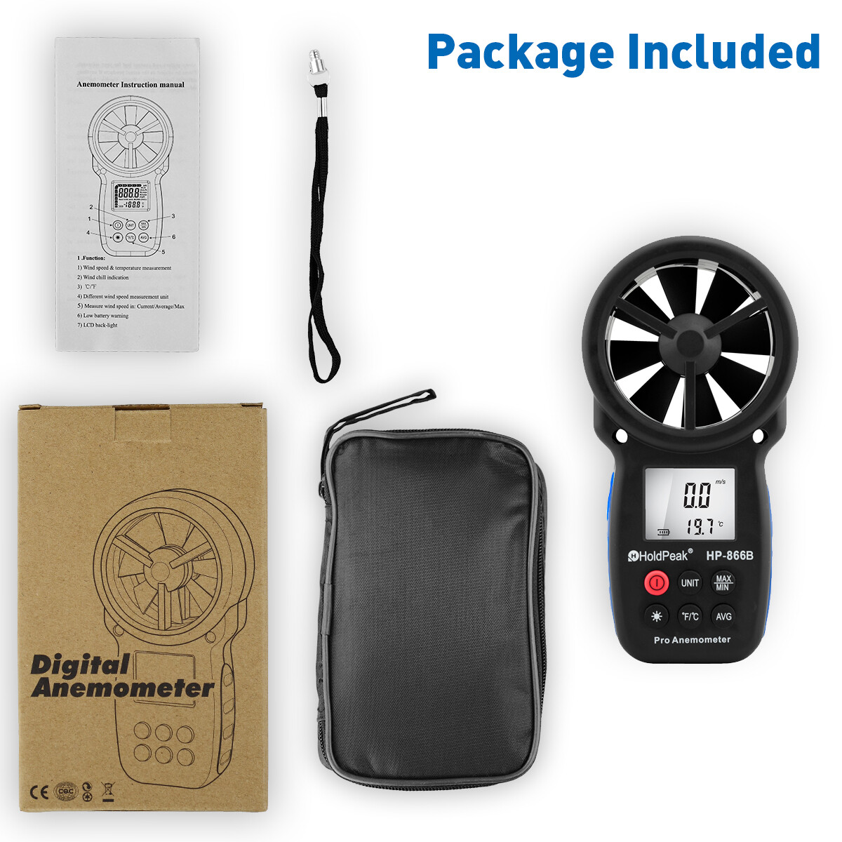 Digital Anemometer 67.1mph 113°F Backlit LCD Wind Chill Portable Outdoor