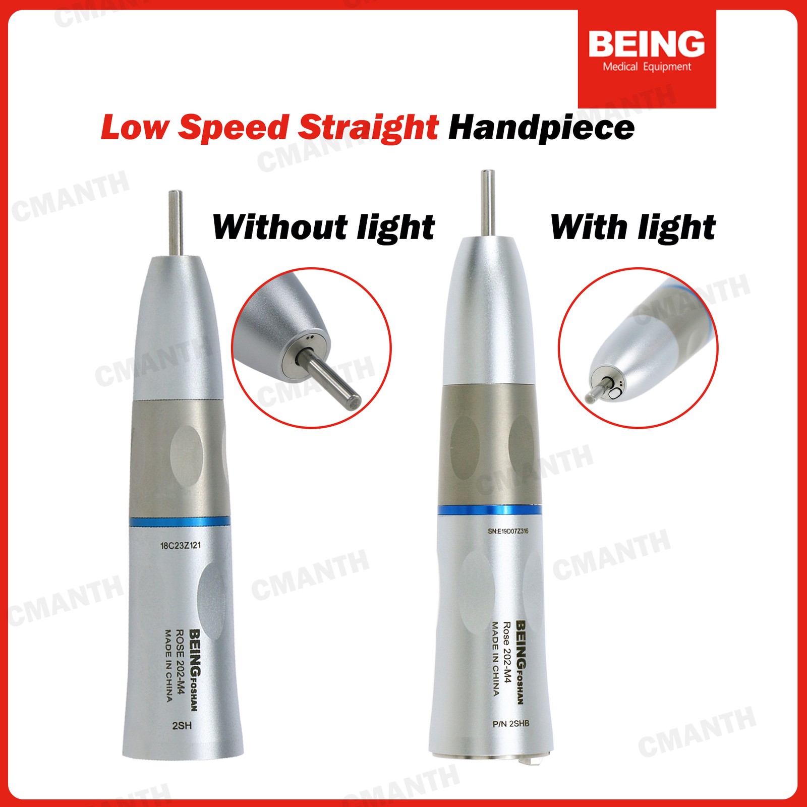 BEING Dental Low Speed Handpiece Contra Angle1:1 20:1Fiber Optic2/4/6H Air Motor
