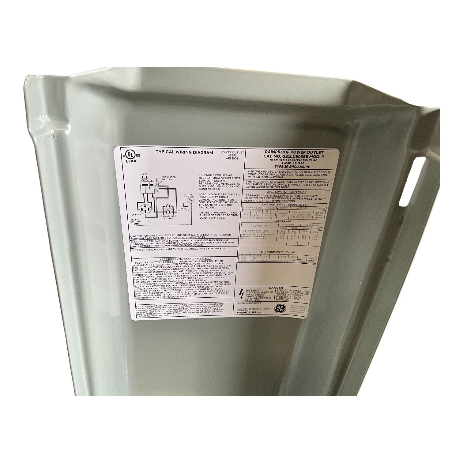 GE RV Power Outlet GE1LU502SS 50A/20A Outdoor RV Pedestal Receptacle NEMA 14-50R