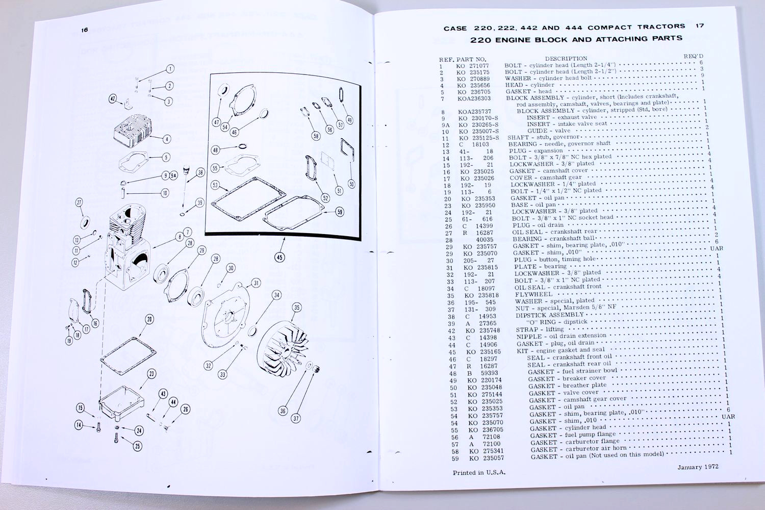 Tractor Service Parts Manual Fits 1978 Case 220 222 224 444 Compact Garden Book