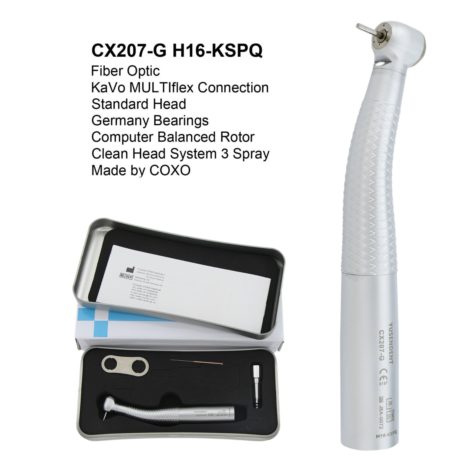 COXO Dental High Speed Fiber Optic Handpiece Turbine KaVo Coupler 4 Hole 6 Pin