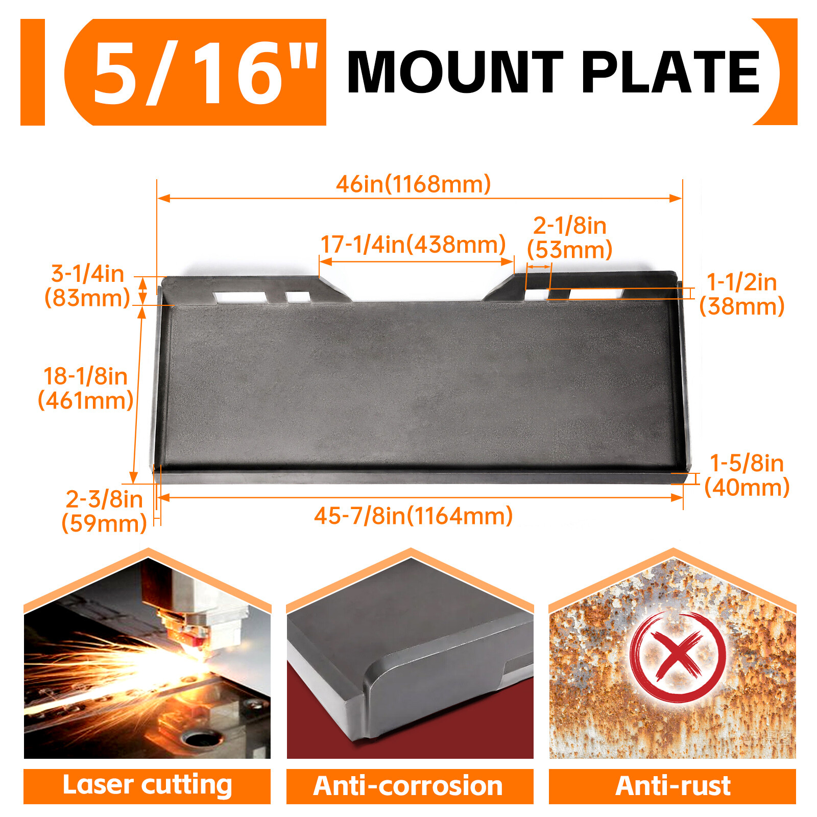 5/16″ Thick Steel Skid Steer Mount Plate Adapter Loader Quick Tach Attachment