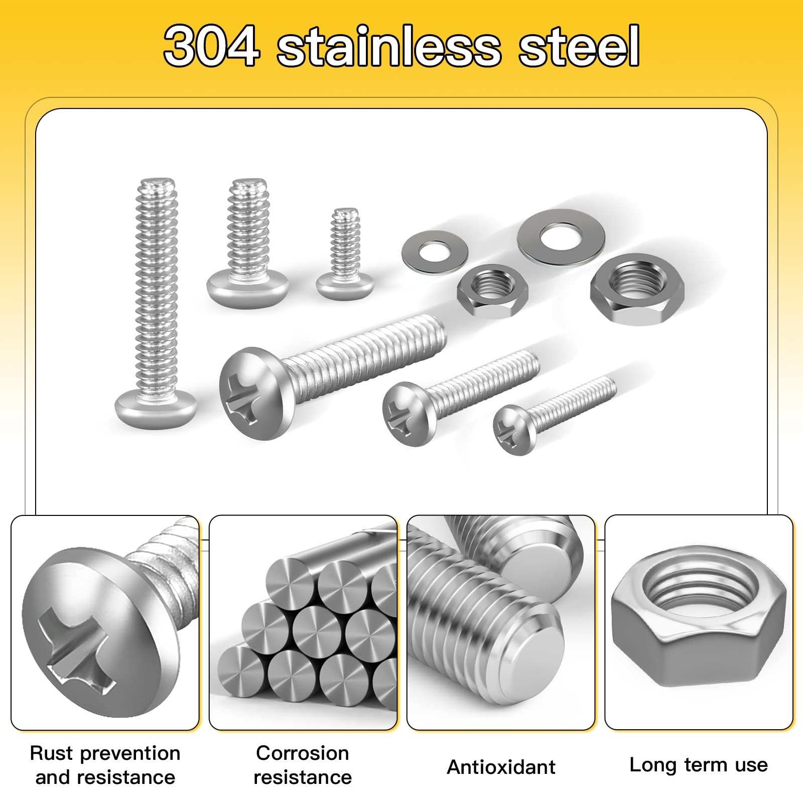710PCS Stainless Steel Machine Screw Nut Bolt Washer Assortment Kit
