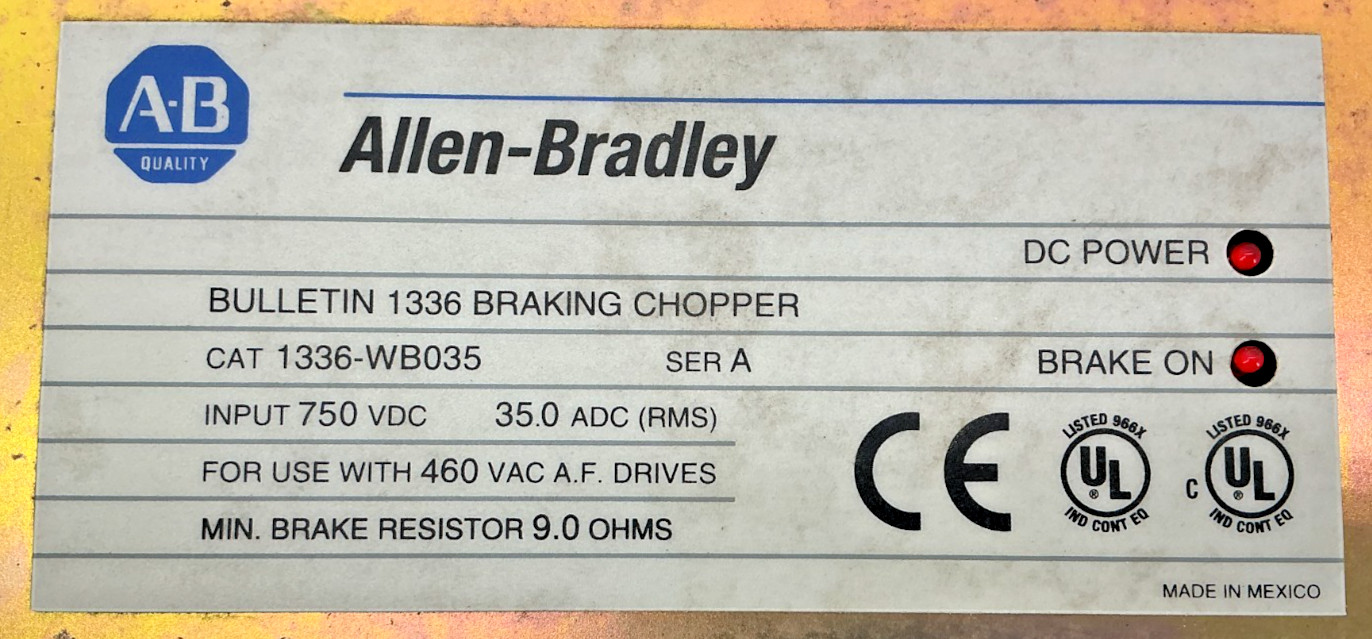 Allen Bradley 1336-WB035 Ser A Breaking Chopper 750VDC 35.0ADC (RMS) 9.0 OHMS