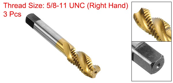 3pcs Spiral Flute Thread Taps 5/8-11 UNC Titanium Coated Screw Threading