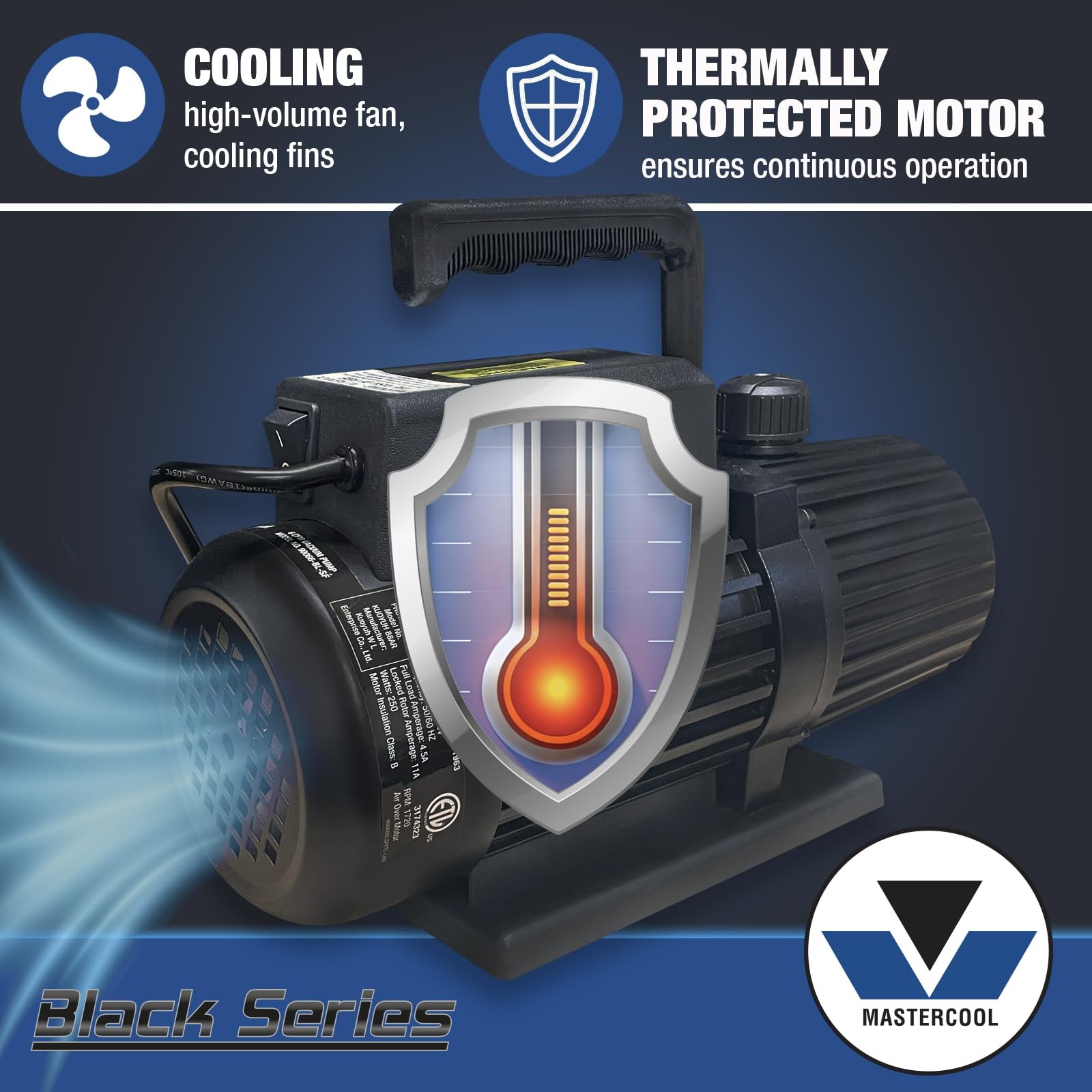 Mastercool 90066-BL-SF Black Series 6 CFM Single , Oil Valve – 110/120V, 60Hz