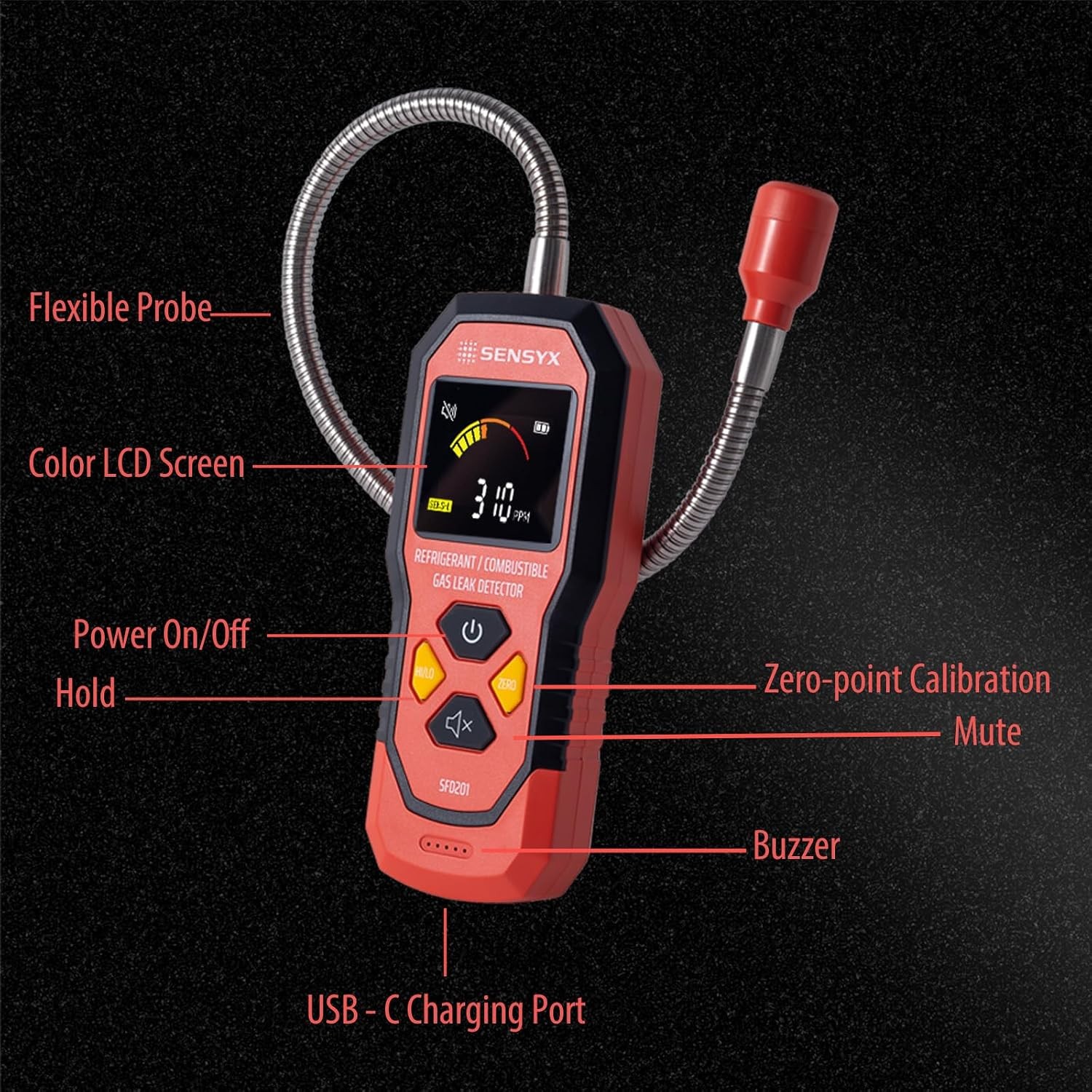 Rechargeable HVAC Refrigerant Leak Detector & Gas Finder for A/C and Auto