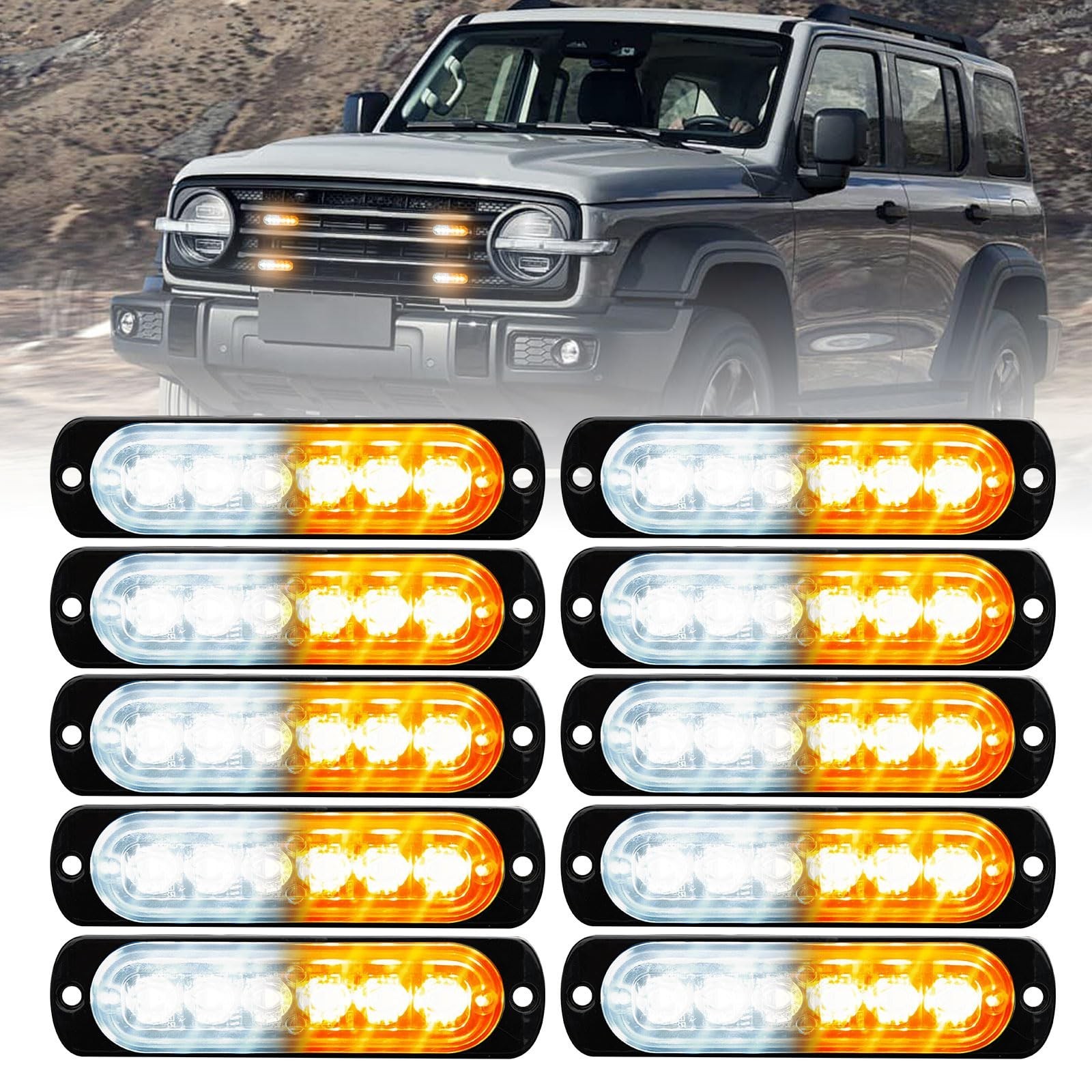 EEEKit 10 PCS LED Emergency Strobe Lights, 6 LED Amber White Strobe Warning E…