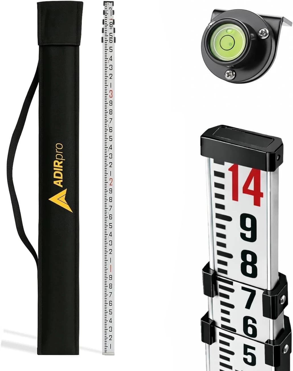 14 ft Telescoping Aluminum Leveling Rod with Bubble Level & Case