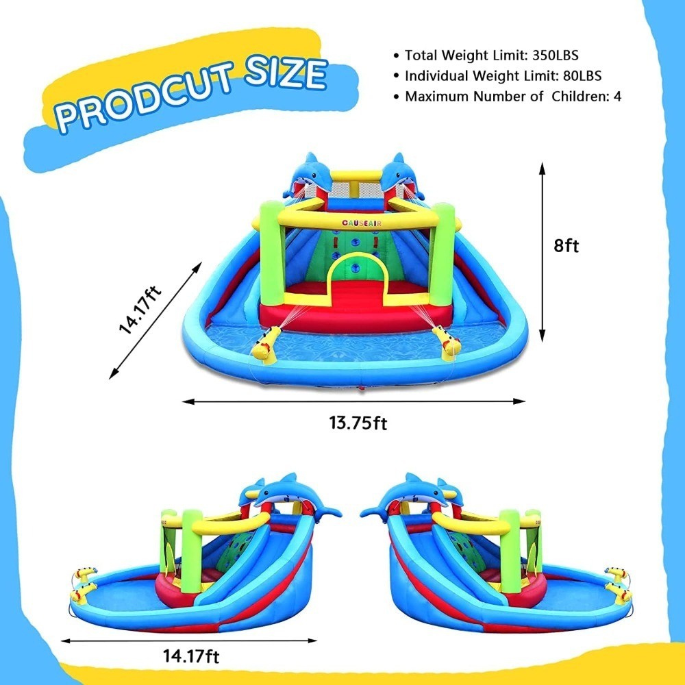 Inflatable Water Slide Bounce House Style Splashing Pool Double Water