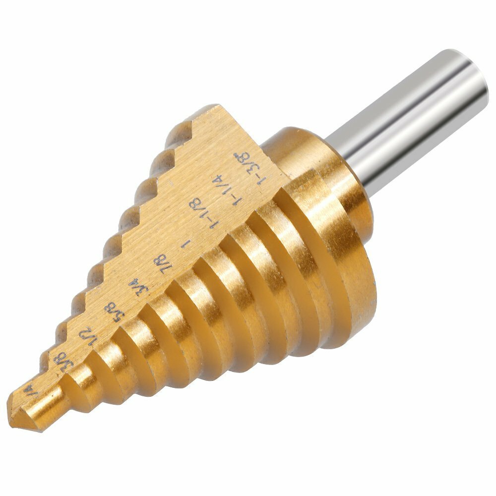 1/2» HEX SHANK 10 STEP DRILL BIT 1/4»- 1 3/8» HSS TITANIUM NITRIDE