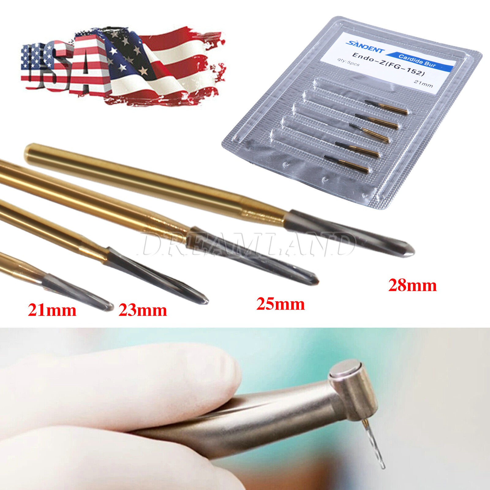 Dental Endo ENDO-Z Tungsten Carbide Burs FG Round Bur High Speed 21/25/28mm