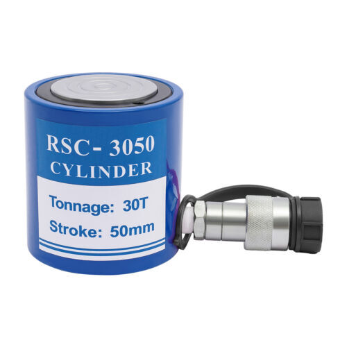 30 Ton Hydraulic Cylinder Jack 2in Stroke 50mm Single Acting Low Height Blue