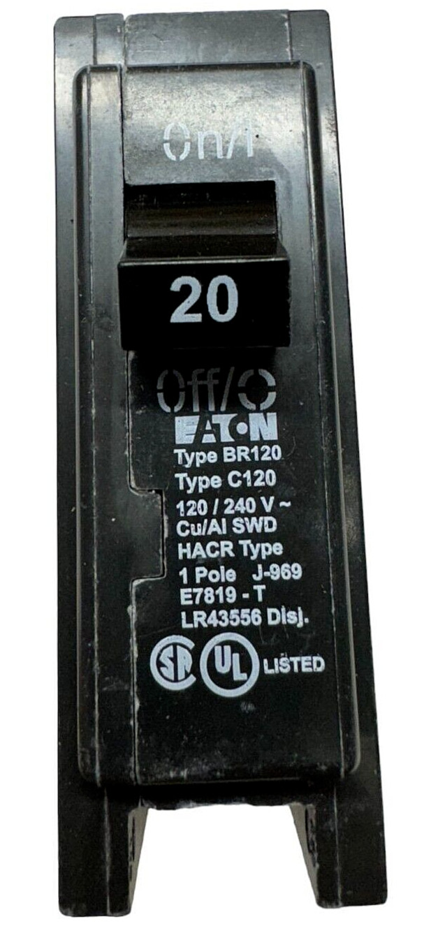 (Pack of 2) Eaton BR120 Circuit Breaker 1-Pole 20A, 120/240V, Type C120