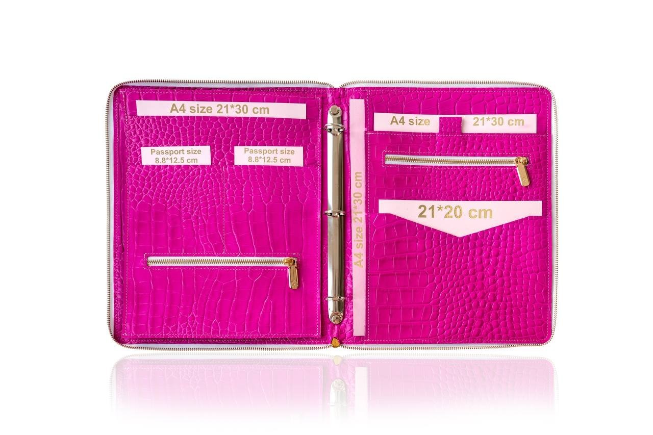 Padfolio A4.Pink Portfolio A4. Leather A4 organizer. Leather A4 notebook.