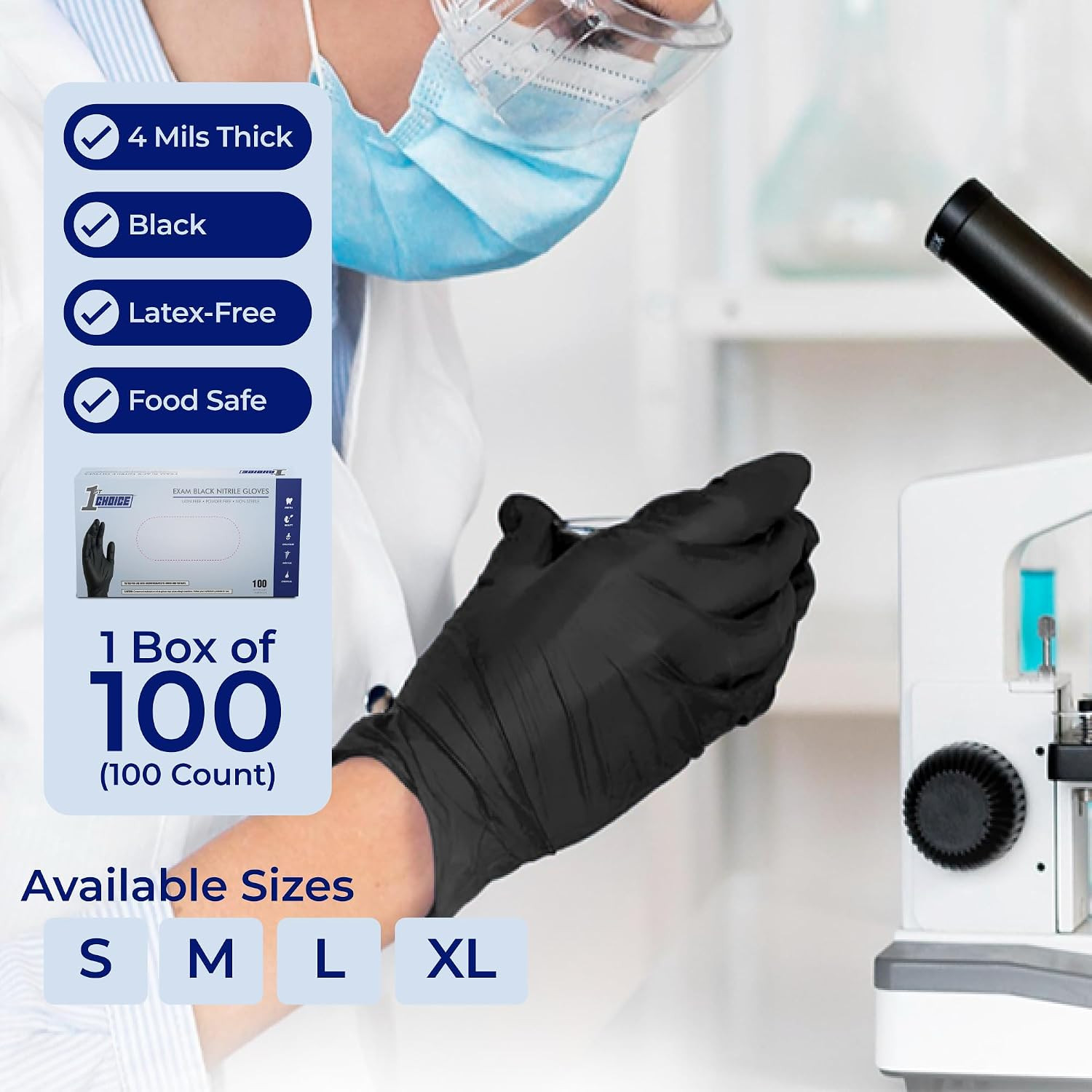 1st Choice Black Nitrile Gloves Disposable Latex Free – Exam Grade Bla