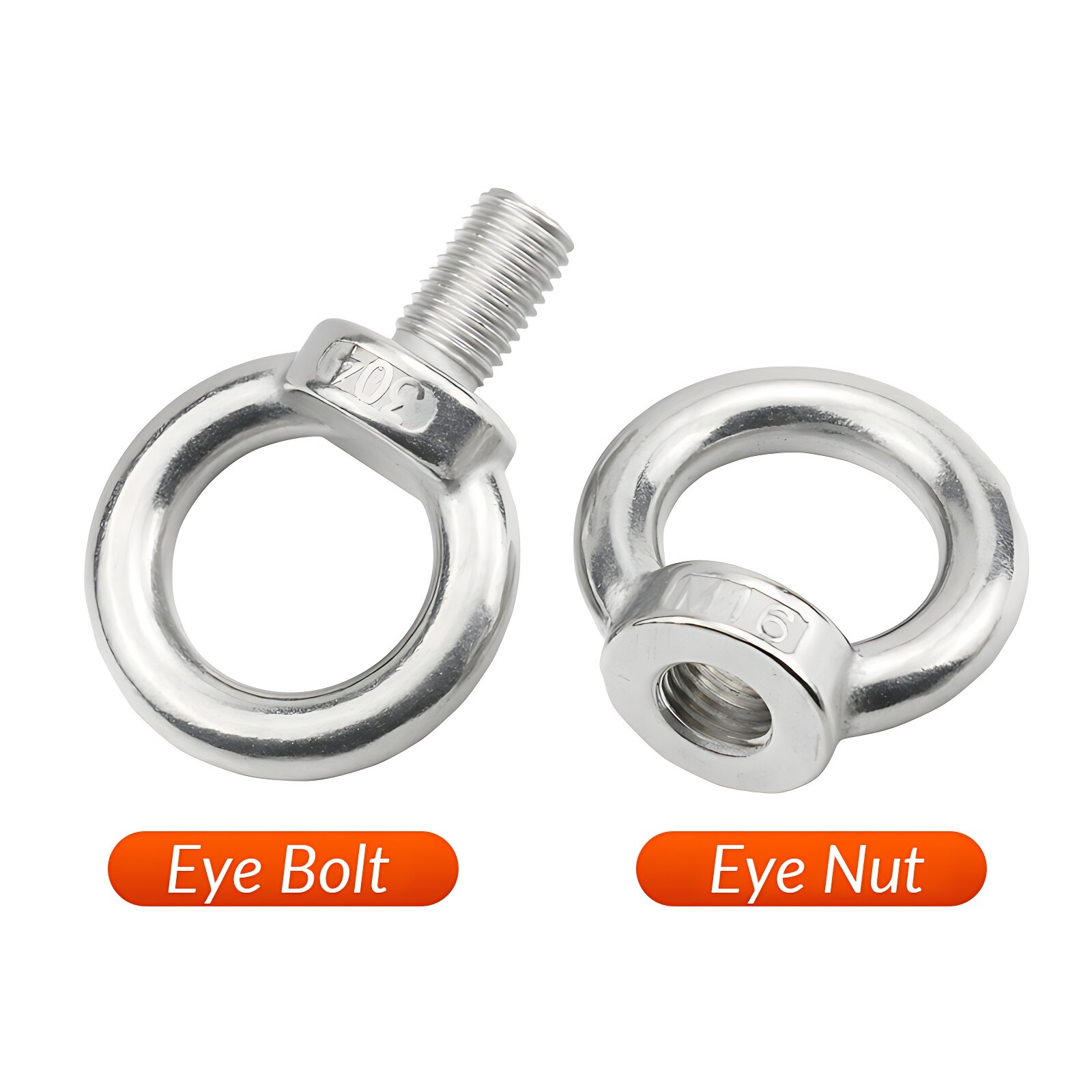 A2 304 Grade Stainless Steel Lifting Eye Nuts / Bolts M3 M4 M5 M6 M8 M10 – M36