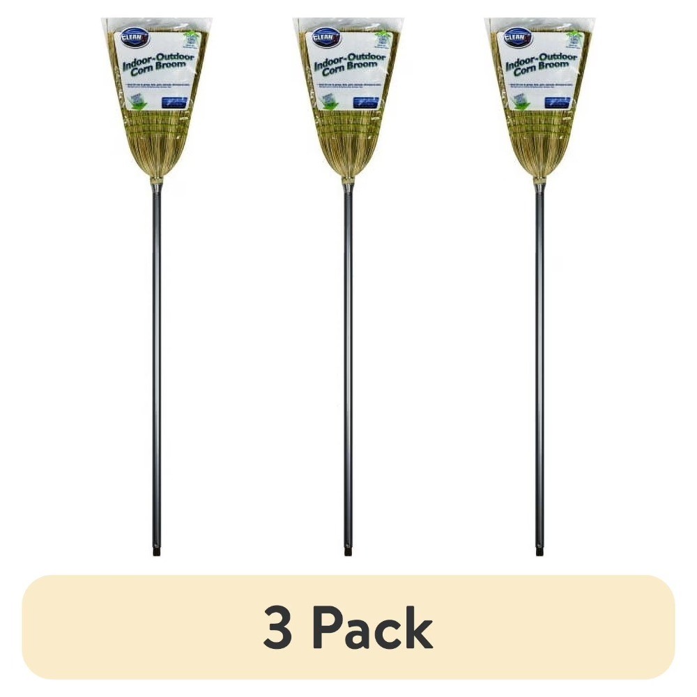 (3 pack) Reynera Indoor & Outdoor 11″, Natural Fiber Corn Broom, Black Meta