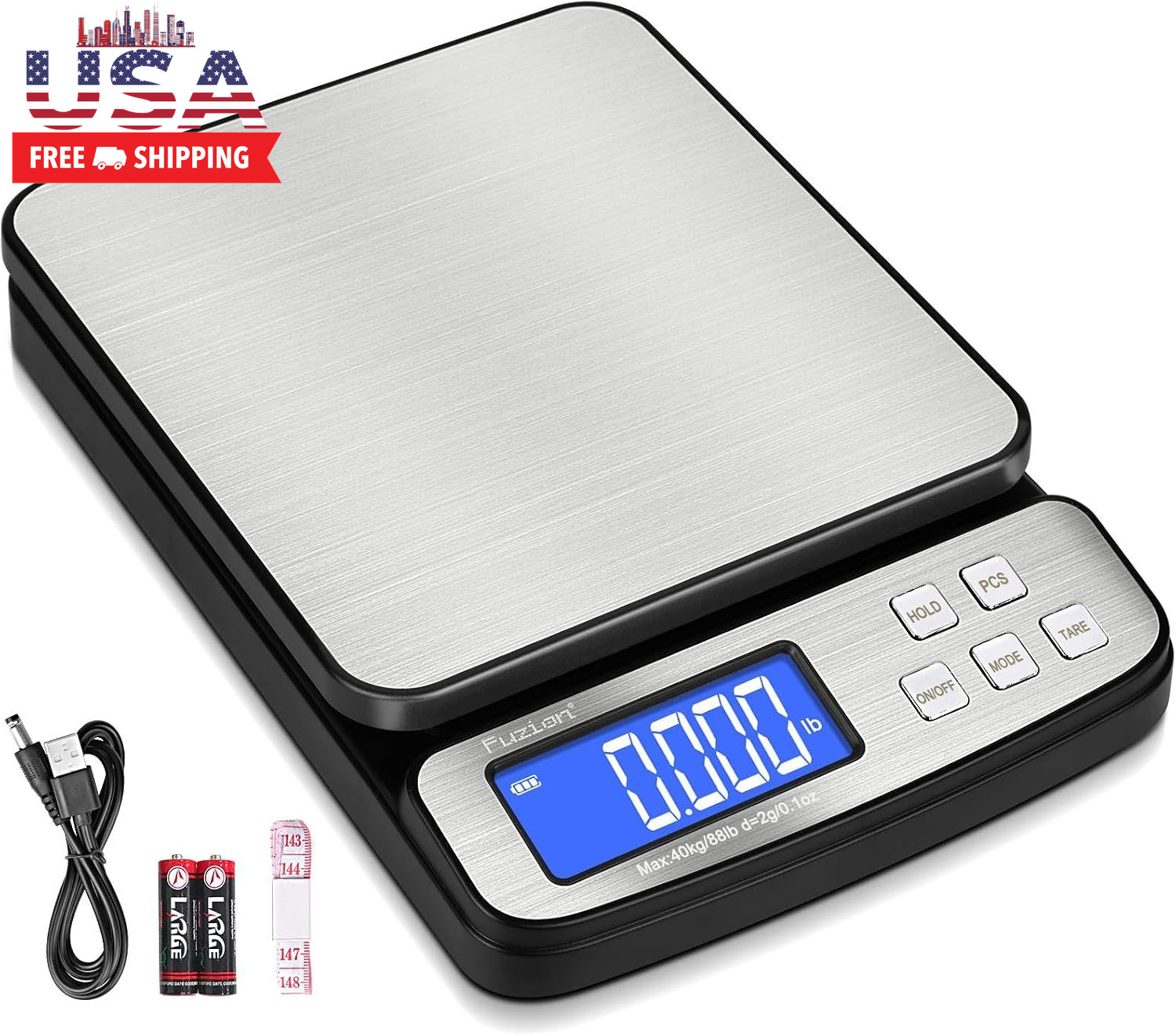 Digital Shipping Postal Scale 88Lb X 0.1Oz, Stainless Steel Platform | All-In-1