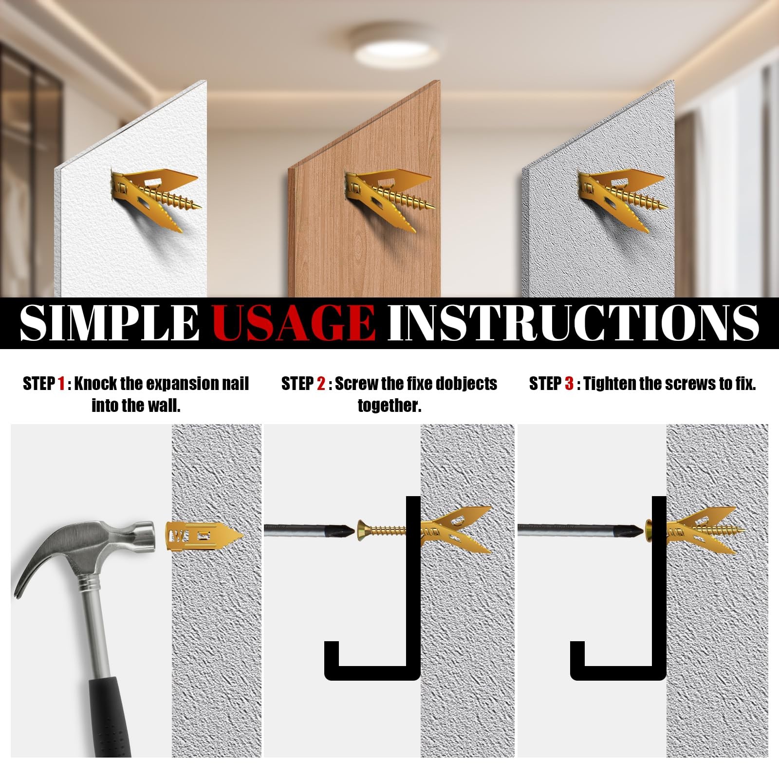 200-Piece Self-Drilling No-Drill Metal Drywall Expansion Anchors & Screws Kit