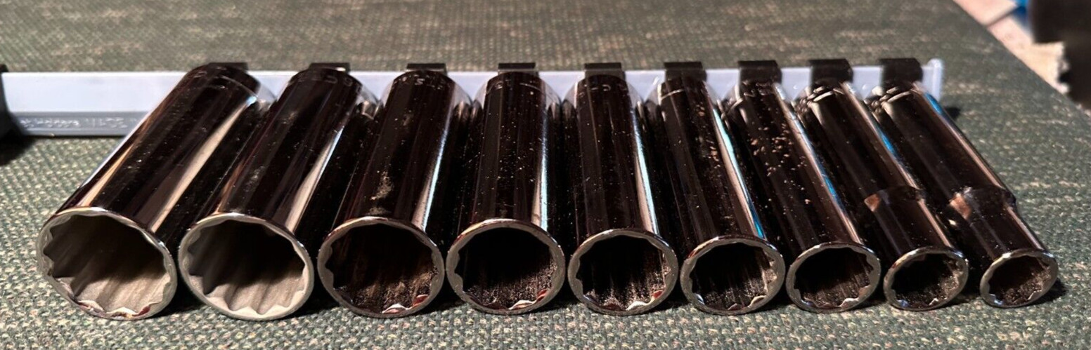 RARE 9 PIECE CRAFTSMAN 1/2 INCH DRIVE DEEP SAE SOCKET SET 12 PT RUST SPOTS