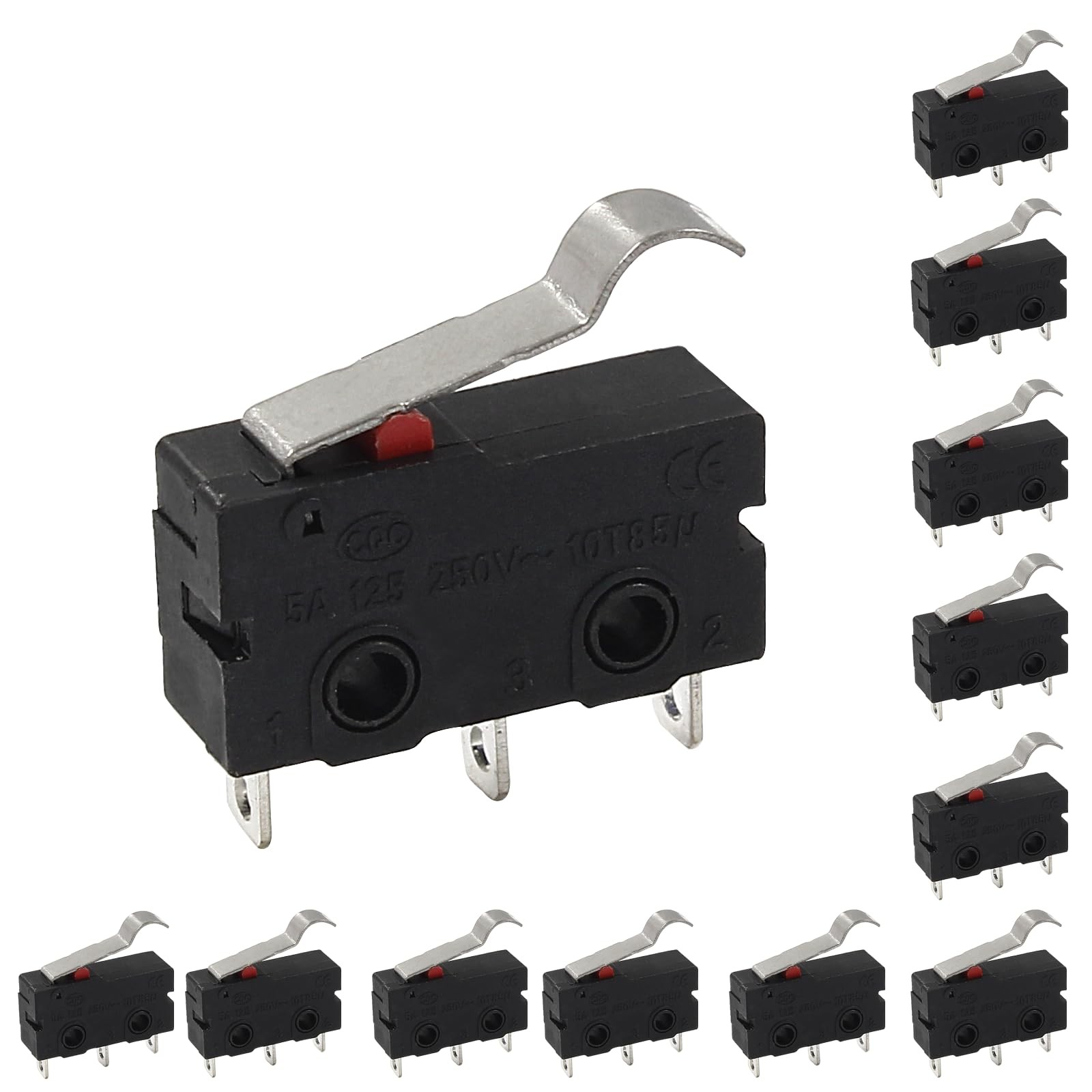 Litoexpe 12pcs Micro Limit Switch with Curved Lever SPDT 5A 3 Pin for Industrial