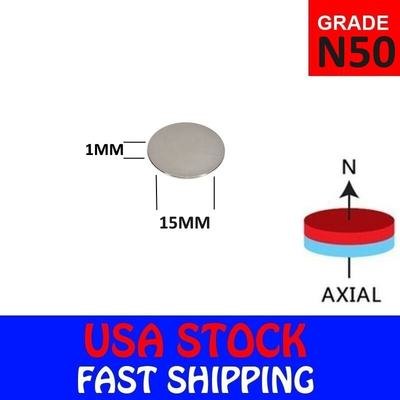 15mm x 1mm N50 Rare Earth Neodymium Craft Fridge Disc Magnet