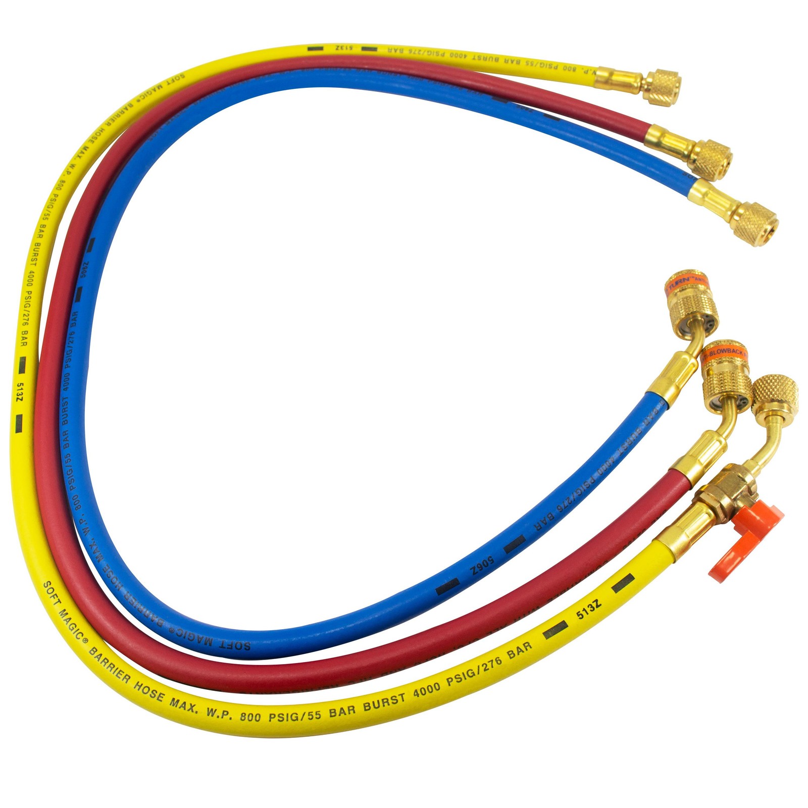 Uniweld EZ3HS Manifold Hoses 36in Red and Blue with EZ Turn Yellow with Ball Val