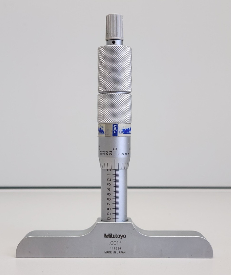 Mitutoyo 129-132 Micrometer Depth Gage Set 4″ Base 0-6″ .001″ Grad w/ Case, Read
