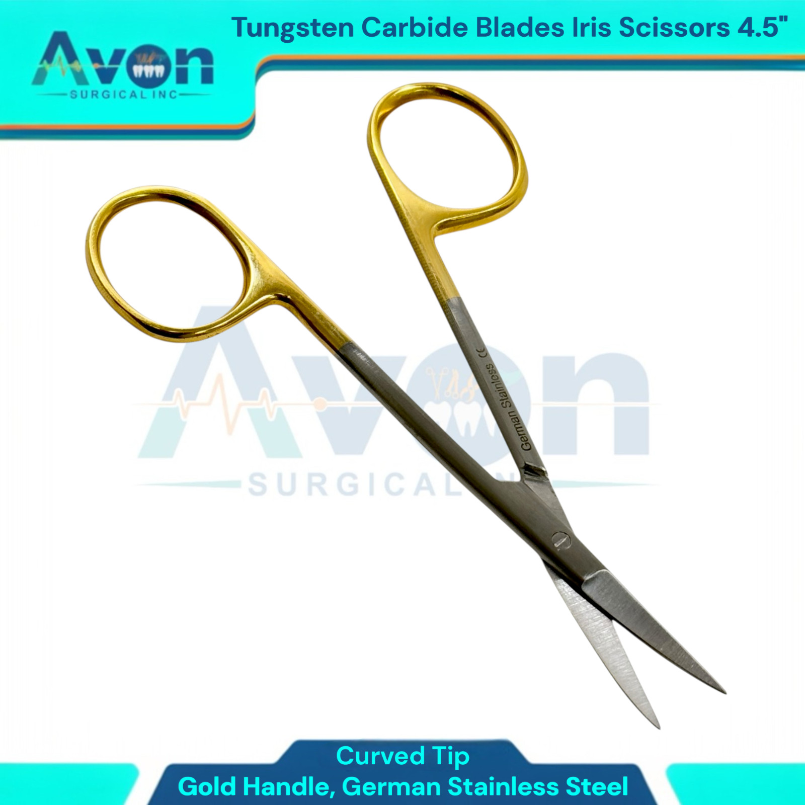 4.5″ Iris Scissors with Curved T/C Sharp Blades & Gold Handle – Premium 1pc