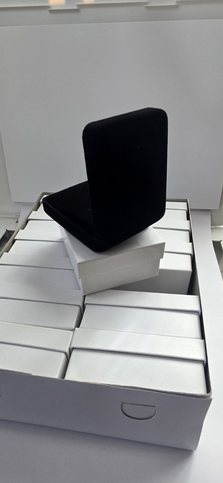 Black Velvet Necklace Box with White Outer Cardboard Gift Box – 12 PIECES