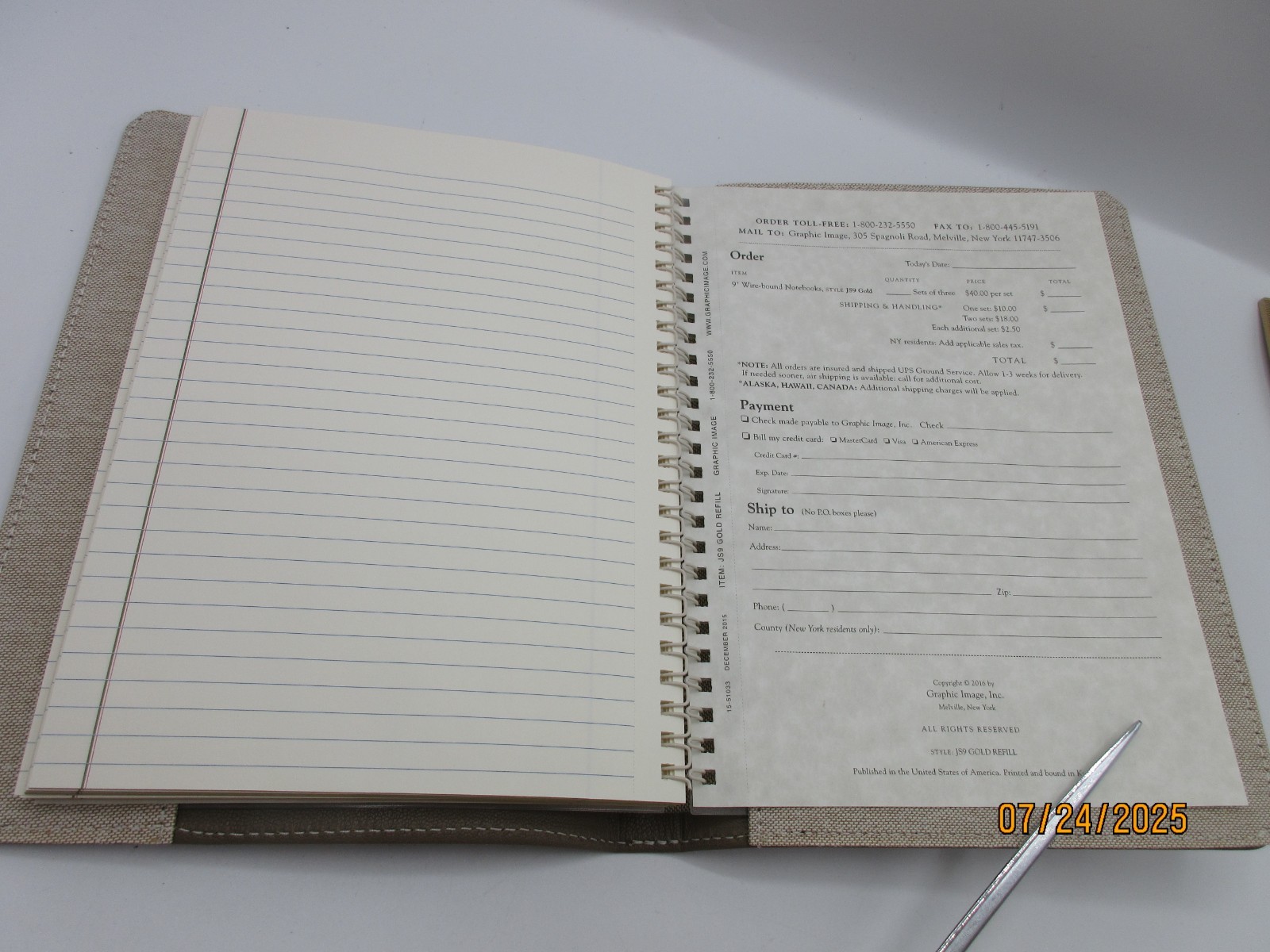 Graphic Image Notebook Refillable 9″ Goat Leather Spiral Lined Pages STONE