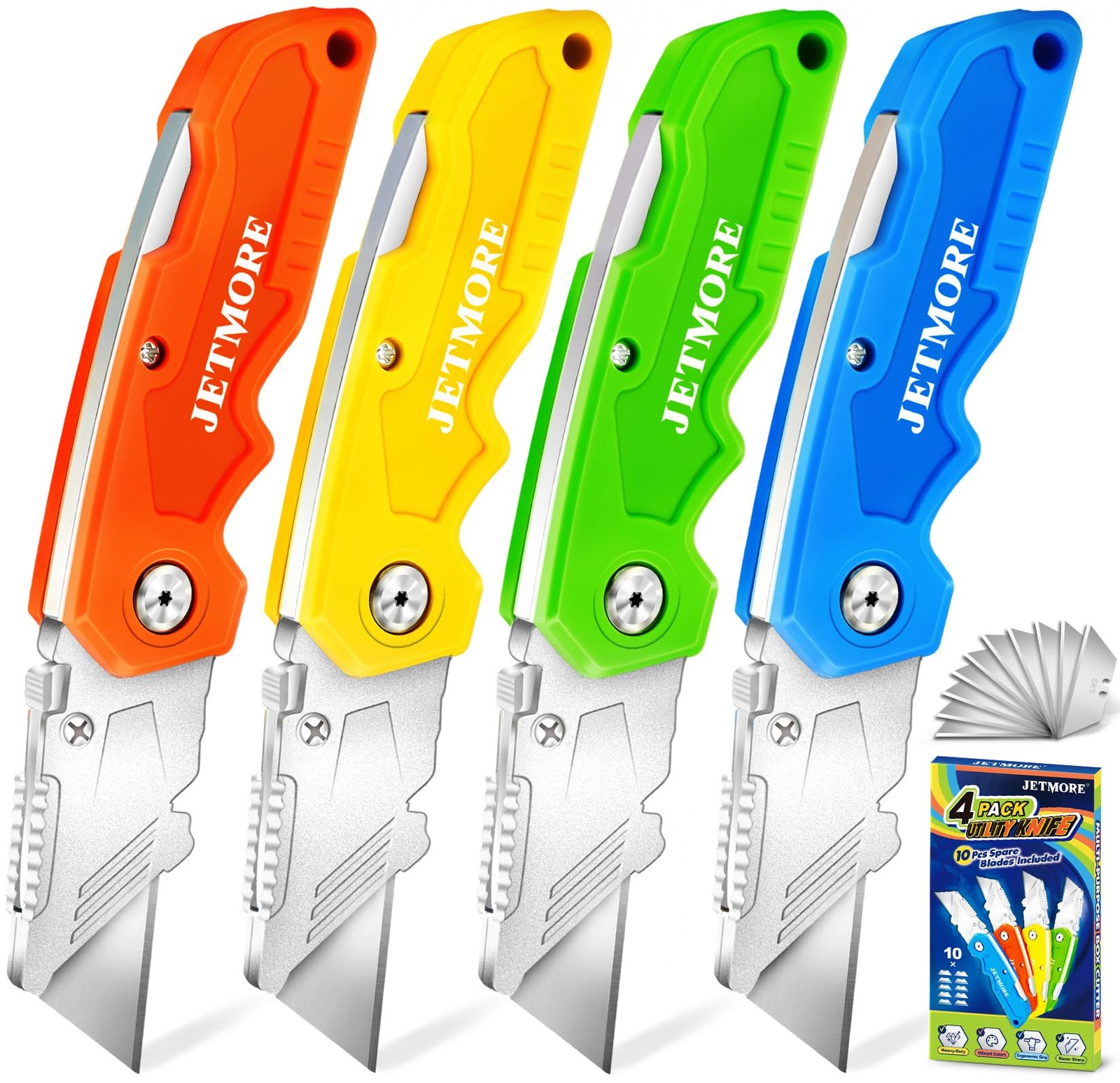 Folding Utility Knife 4 Pcs Color Box Cutter SK5 Blades Craft Paper Cardboard Op