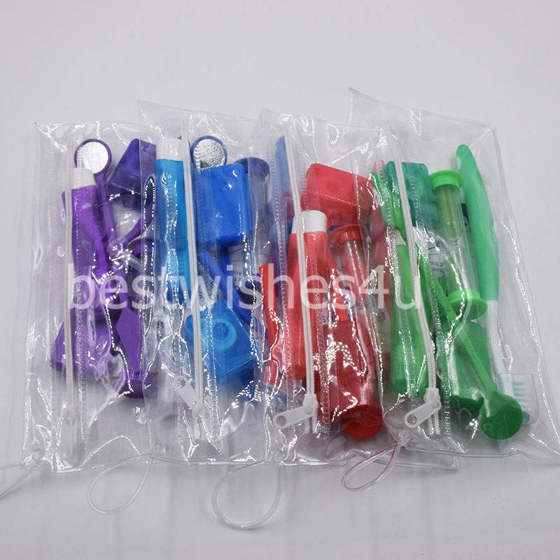 4 Packs Orthodontic ToothBrush Set Travel Kit Floss Interdental Brush Wax Mirror