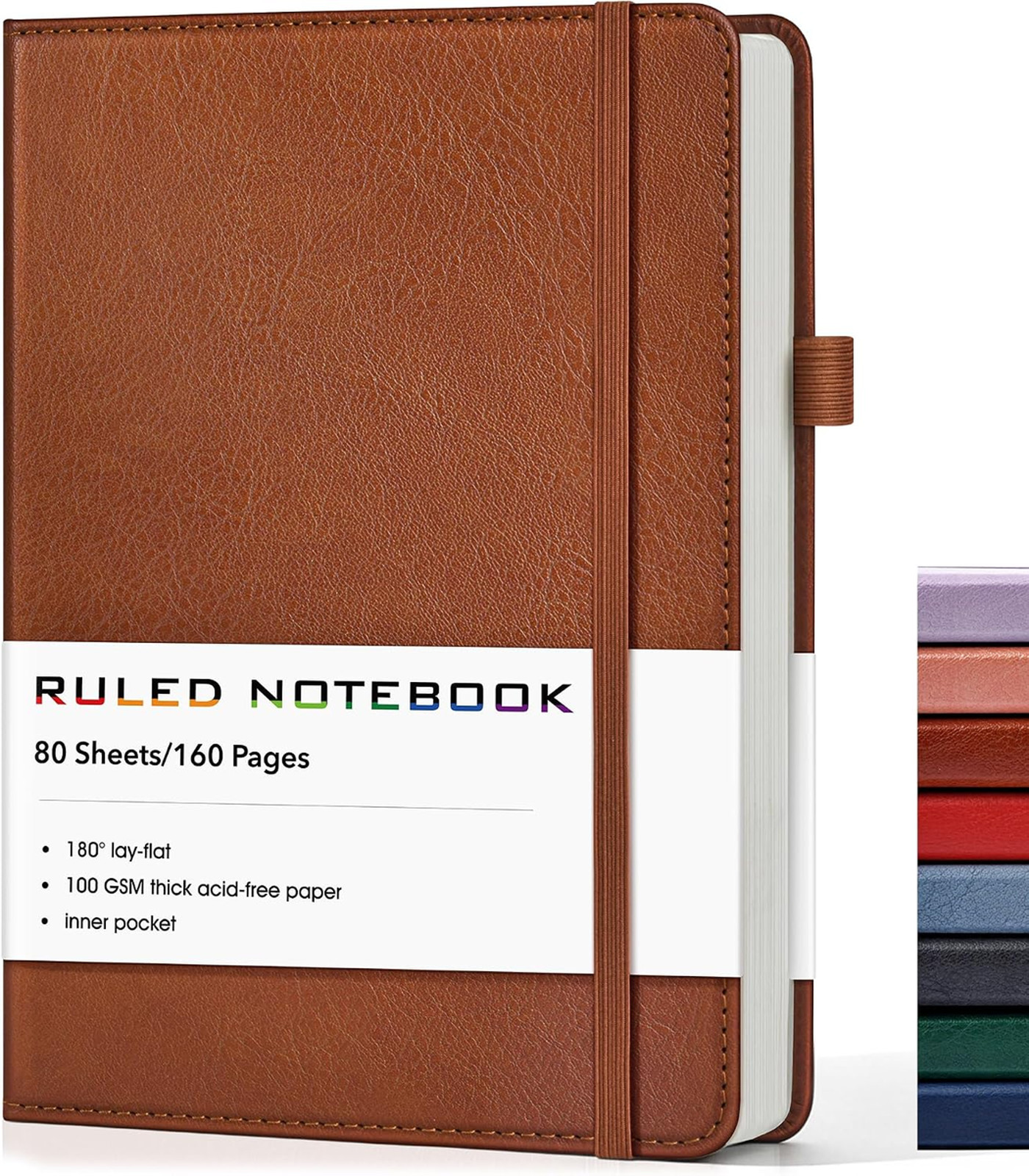 Lined Journal Notebook, A5 Hardcover Leather, 160 Pages, Brown, For Writing and