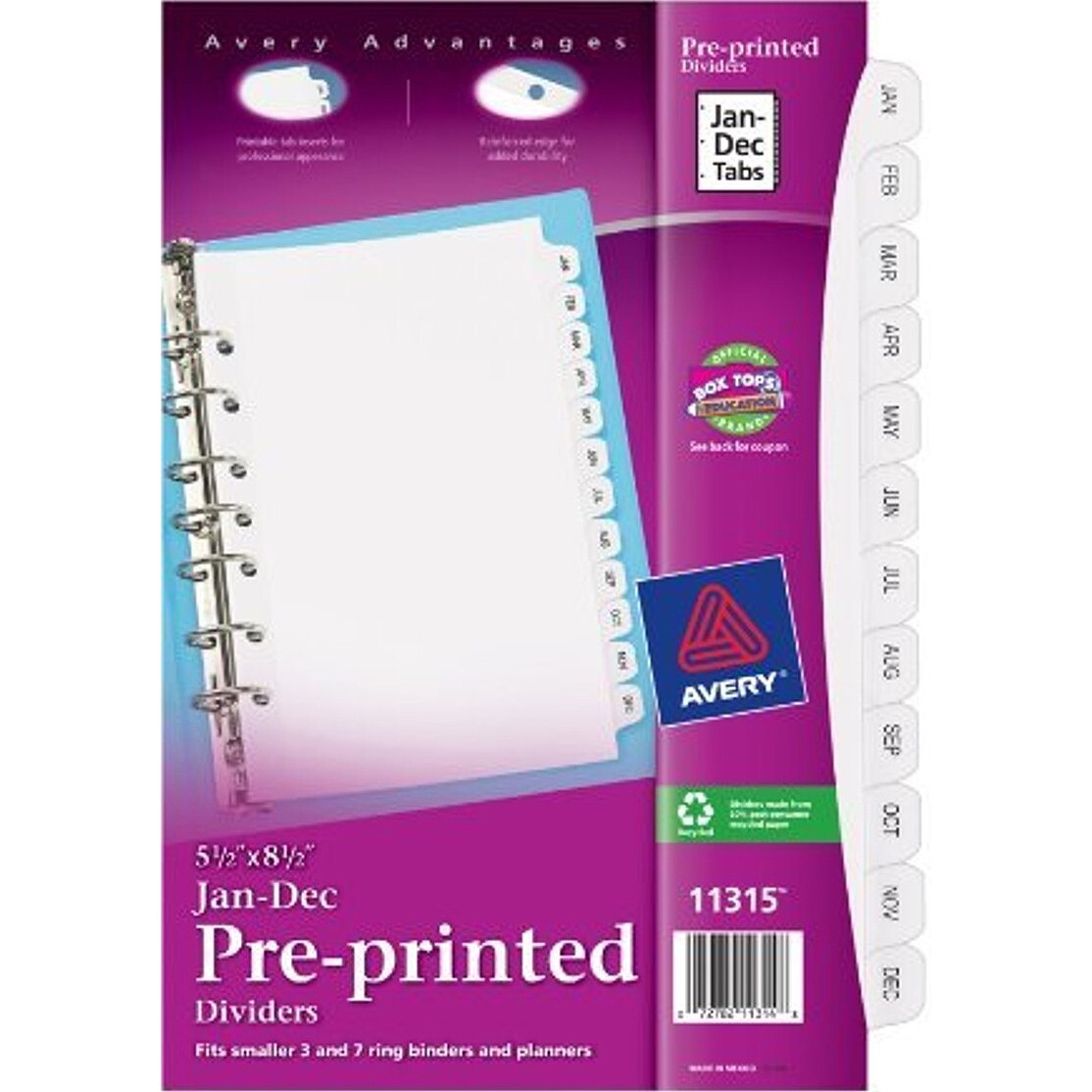 Avery Jan-Dec Pre-printed Dividers 5-1/2 x 8-1/2 Mini Binder Monthly