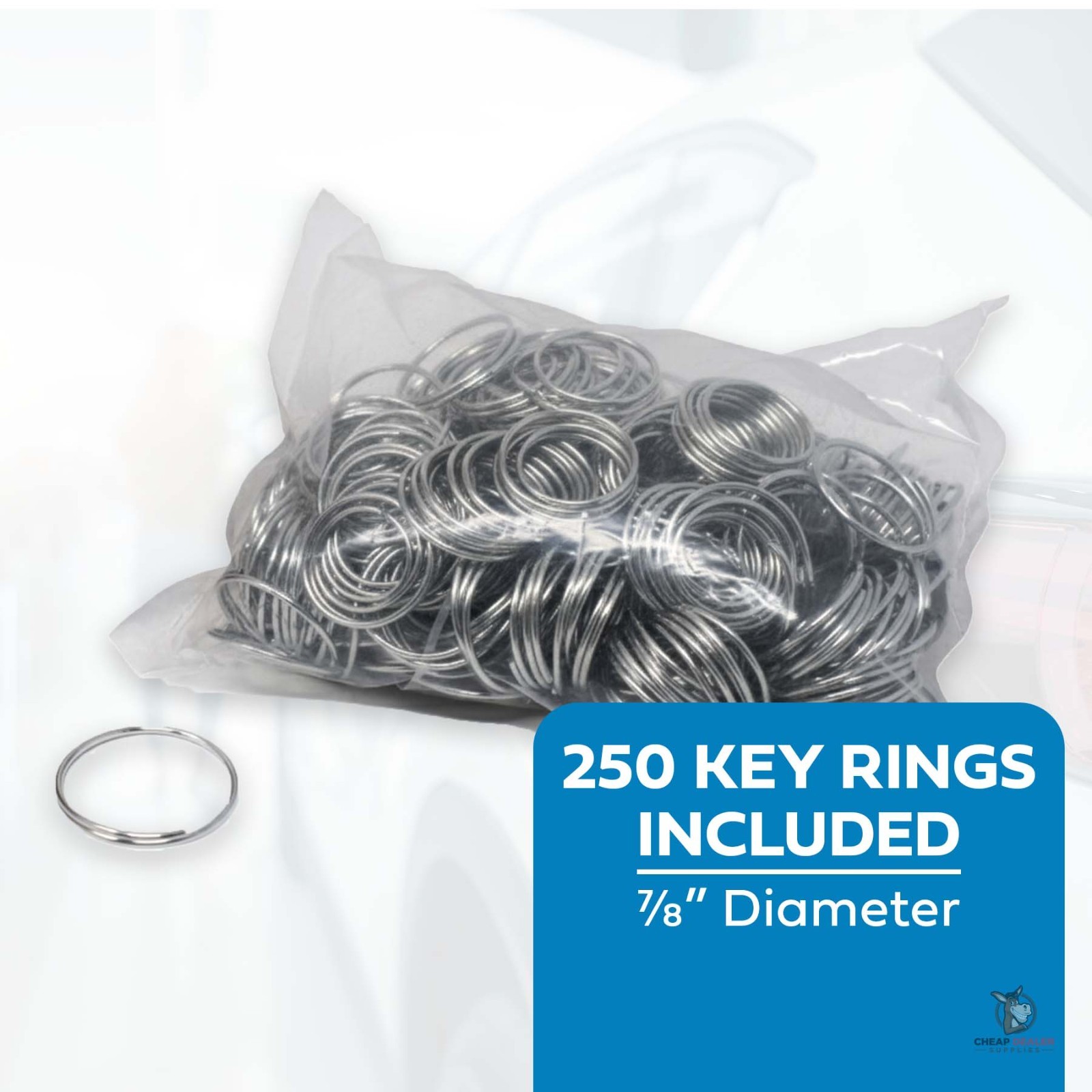 Car Dealer Key Tags (Laminated Self-Protecting) (250 Tags w/ Metal Rings)