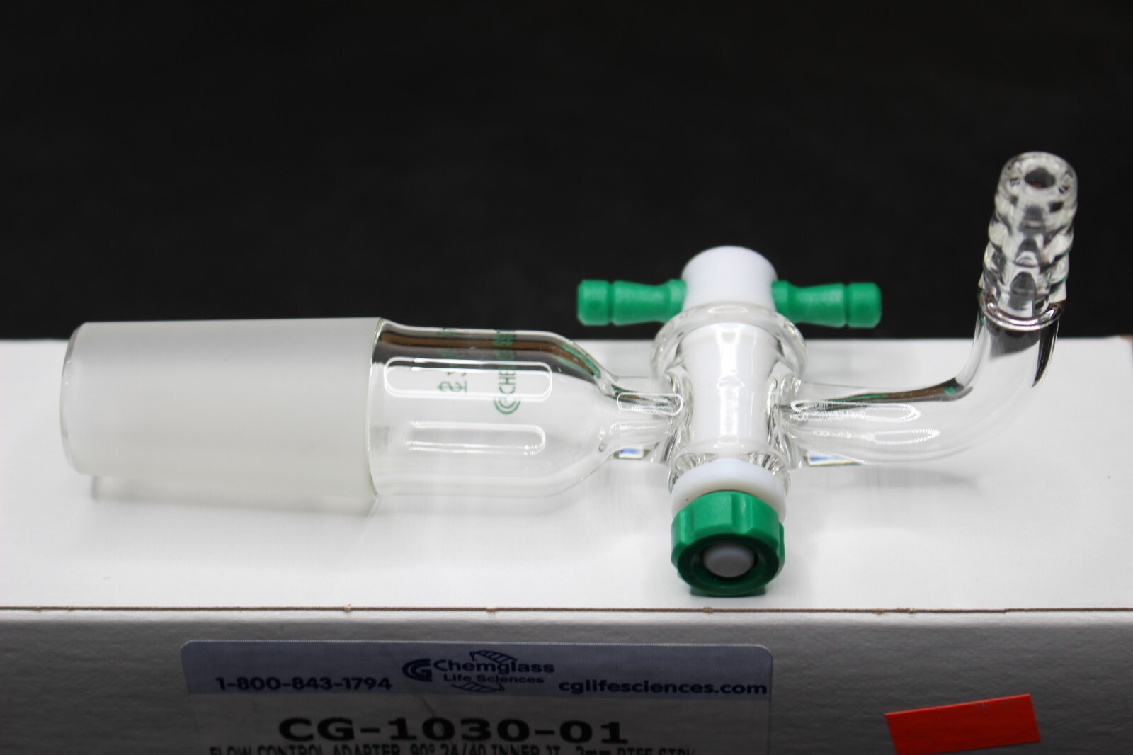 Flow Control Adapter PTFE Stopcock 90° Angle 24/40 Inner CG-1030-01 Chemglass.