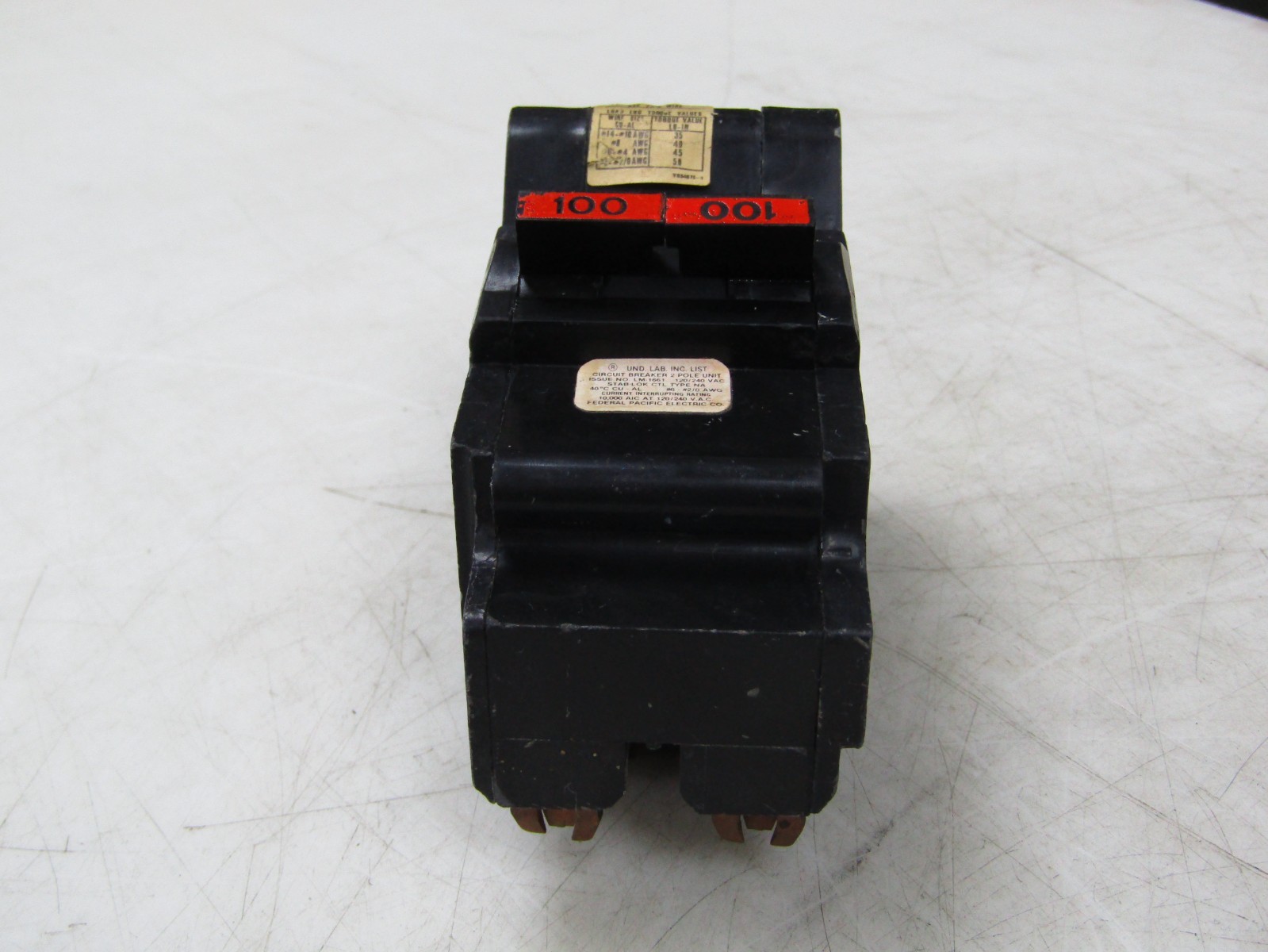 🙌FPE FEDERAL PACIFIC 100 AMP STAB-LOK CIRCUIT BREAKER 120/240 VAC 2 POLE NA2100