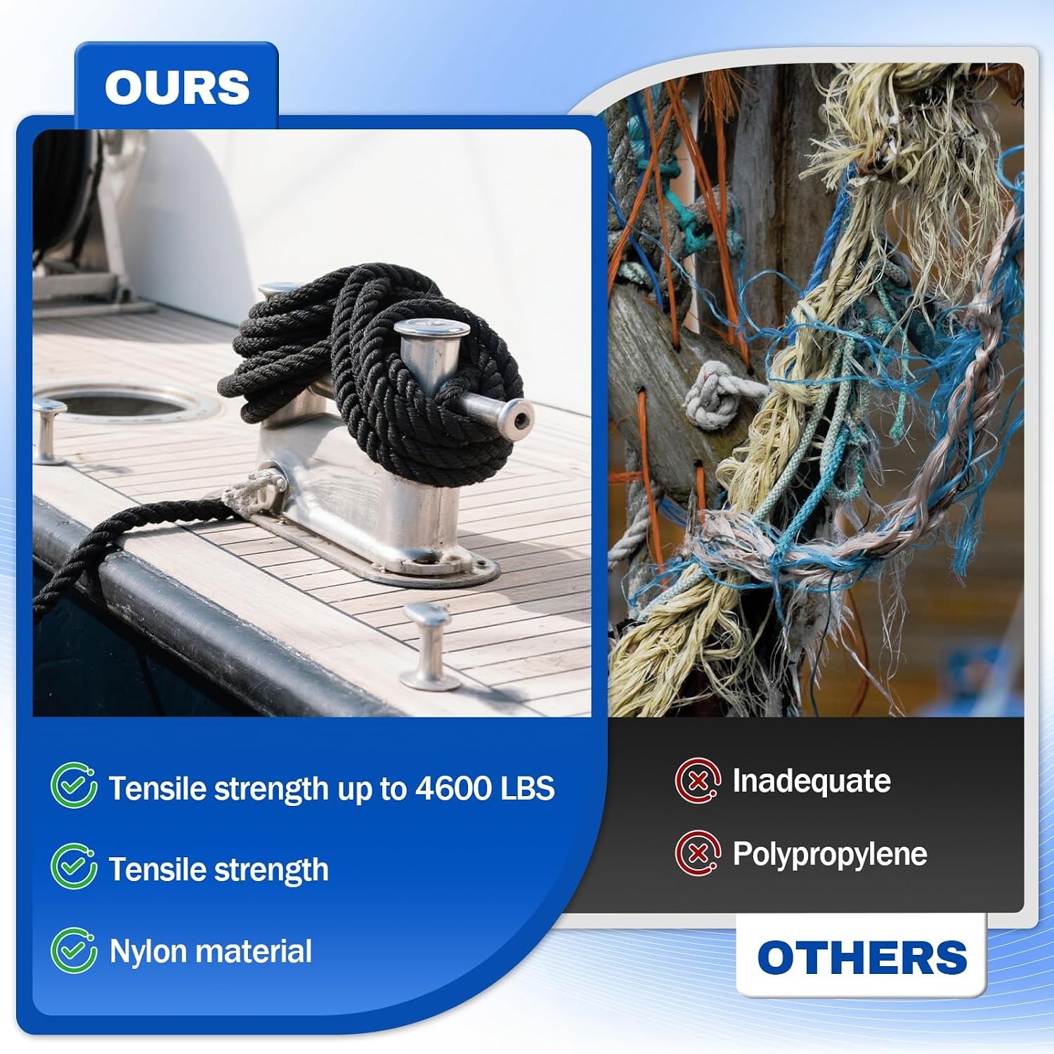 4pc 3/8″ x 15 FT Boat Dock Lines Nylon Double Braided Mooring Rope 12″ Black